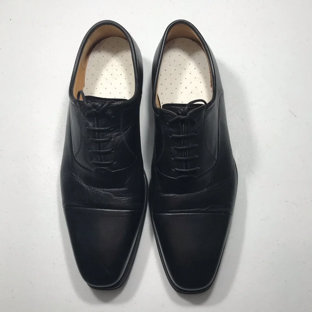 Magnanni Black Leather Cap-Toe Oxfords Size 11 SB-